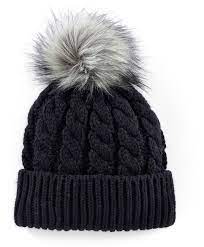 Madden Girl Faux Fur Pom Pom Cable Knit Beanie Hat Knit Beanie Hat Knitted Hats Girls Faux Fur