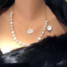 Half Pearl Half Chain Adjustable Baroque Y Necklace Gold Pearl Necklace Gold Pearl Necklace Necklace Solid Gold Chains