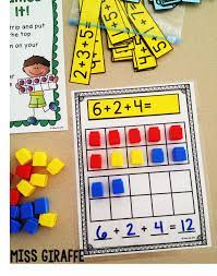 Best Math Games And Math Centers For Teaching Adding 3 Numbers First Grade Math Miss Giraffe Math Activities