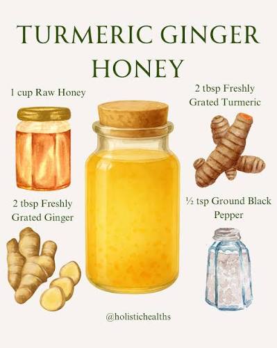 Turmeric, ginger, and black pepper combined with raw honey create a natural  infusion that supports immunity, reduces inflammation, and aids digestion.  The curcumin in turmeric is more effective when paired with black