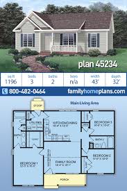 Ranch Style House Plan 45234 With 3 Bed 2 Bath Family House Plans Basement House Plans Ranch Style House Plans