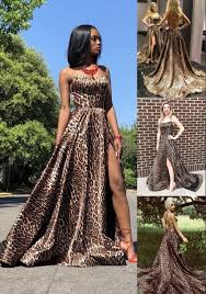 A Line Spaghetti Straps Sweep Train Leopard Printed Prom Dress With Split Leopard Print Prom Dresses Animal Print Prom Dresses Leopard Print Formal Dress