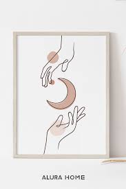 Hand Line Drawing Print Hands With Moon Minimalist Wall Art Etsy Moon Art Print Etsy Wall Art Drawing Prints