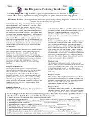 Phylum cnidaria jellyfish anemones corals hydras download hi res color diagram sponge anatomy. 6 Kingdoms Coloring Pdf Name Hour Six Kingdoms Coloring Worksheet Learning Target St 5 Obj 3a Identify Types Of Organisms That Are Not Classified As Course Hero