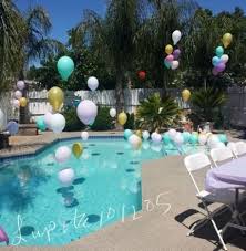 Backyard Balloon Decoration Ideas For Birthday Party At Home 45 Ideas Party Balloons Decorations Sweet 16 Balloons Decoration Decorations Ideas Party S Backyard Pool Parties Pool Birthday Party Pool Party Outfits