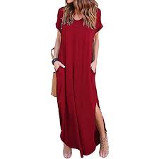 Neuf mode grande taille manches longues slim vêtement femme robe chemise boutons. Robe Longue Grande Taille Femme Robes De Plage Chic Tunique Col V Robe Maternite Robe Avec Poches Rouge Cdiscount Pret A Porter