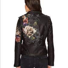 Blank Nyc Floral Leather Jacket In 2021 Floral Leather Jacket Denim Inspiration Painted Leather Jacket