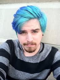 Black And Neon Green Hair Guy Bright Blue Hair I Wonder What It Would Look Like If He Did His Facial Hair As Well Hair Styles Men Hair Color Bright Blue Hair