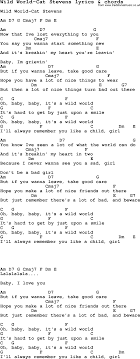Love Song Lyrics For Wild World Cat Stevens With Chords