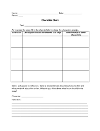 Reading And Writing Character Chart Template For Any Text
