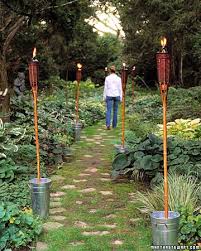 Instead Of Sticking Them In The Ground Make Tiki Torches Portable By Anchoring Them In Matching Buckets Tiki Torches Backyard Lighting Outdoor Gardens