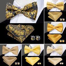 Lh 738 Hi Tie Luxury Gold Silk Bow Ties For Men Fashion Wedding Party Gold Bowtie Handkerchief Cufflinks Set Mens Ties Men S Ties Handkerchiefs Aliexpress