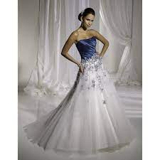 Discount New Gorgeous Blue And White Strapless Wedding Dresses Draped Bodice Lace Flower Chapel Gown Y11109 Wedding Dresses For Sale Wedding Gowns Online From F Blue Wedding Gowns Blue Wedding Dresses
