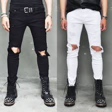 Black And White Jeans Mens Sales Bottoms Last 1 Damaged Open Knee Slim Black White Pants 121 Black And White Pants Black And White Jeans Pants