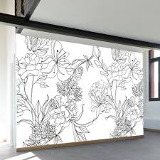 Black And White Flower Wall Mural Sketch Floral Wall Mural Wall Murals Diy Wall Murals Painted Floral Wall