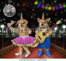 Pin by chloe hakes on animals. Two Dogicorns Singing In Nightclub Two Dog Unicorns Musicians Are Singing A Song Near A Disco Ball On Stage In A Nightclub Canstock