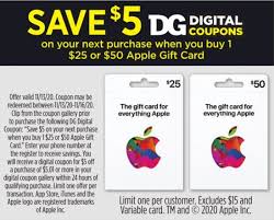 Find out how to use it here. Expired Dollar General Buy 25 Or 50 Apple Gift Card Save 5 Off Next Purchase Limit 1 Nov 13 Only Gc Galore