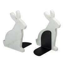 Bunny Set of 2 White Carrara Bookends by Alessandra Grasso