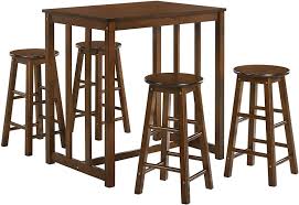 5 Piece Dining Table Set High Pub Table Set With 4 Bar Stools Walnut Home Kitchen Furnitu In 2020 Solid Wood Dining Set Pub Table Sets Dining Table Setting