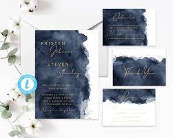 Navy Blue Watercolor Splash Wedding Invite Gold And Navy Etsy In 2021 Watercolor Wedding Invitations Wedding Invitations Watercolor Wedding