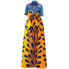 Chic African Print Maxi Skirt Peacock Feather Yellow Blue African Print Skirt African Skirts African Print Maxi Skirt