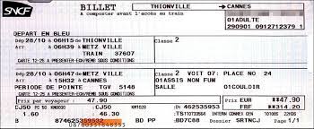 Billet 1ère classe départ le 22/09 à 10h35 de nice escale à paris gare de lyon 16h19 départ de bonjour, je vend : La Gare Passeport Fle