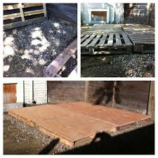 Build Your Own Deck Stage From Pallets And Plywood 1 Use Gravel Or River Rocks To Level The Area You Want To U Pallet Patio Decks Diy Deck Building A Deck