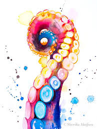 Octopus Tentacle Watercolor Painting Print By Slaveika Etsy Octopus Painting Sea Life Art Tentacle Art