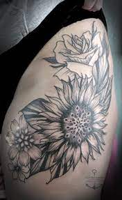 Flower Tattoo By Skye Blackwork Blackandgrey Black Grey Tattoos Tattoo Sunflower Rose Tattoos Hip Hip Tattoo Tattoo Sunflower Sunflower Hip Tattoo