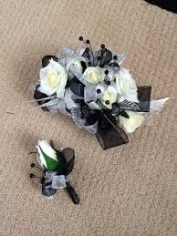 Black White And Silver Prom Corsage I D Personally Like It Better If The Corsage Was A Little Smaller Corsage Prom Prom Corsage White Prom Flowers Corsage