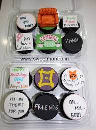 Friends Sitcom Theme Designer Fondant Cupcakes For Friend S Birthday At Baner Pune Friends Tv Show Gifts Friends Cake Friends Birthday Cake