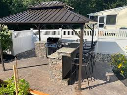 Your first task should be to design a framework for the barbecue oven with the help of the wood available to you. Kaplan S Diy Outdoor Kitchen And Backyard Bar Genstone