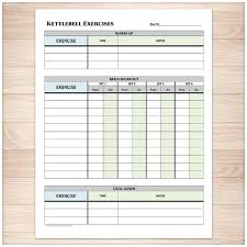 Printable Kettlebell Exercise Log Daily Workout Sheet With