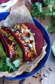 Roasted Veggie Tacos With Hibiscus Tortillas Recipe Veggie Tacos Tacos Hibiscus Recipe