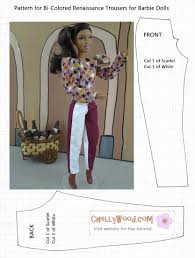 20+ free clothes patterns to sew for 11.5″ plastic dolls like barbie. Free Printable Pattern For Barbie Trousers Pants From Chellywood Com Visit Website For Video Tutoria Barbie Clothes Barbie Clothes Patterns Crochet Doll Dress