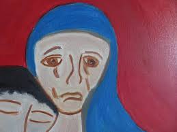 HIS MOTHER HELD HIM IN HER ARMS AND WASHED HIM WITH HER TEARS Painting by Pam  Malone