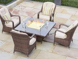 This patio chat set includes a loveseat, two club chairs, a fire table, and a propane. Direct Wicker 4 Seat Square Gas Fire Pit Dining Table With Eton Chair Walmart Com Walmart Com