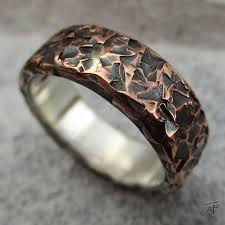 Hammered Heavily Texture Copper Ring Sterling Silver Lined Etsy Mens Wedding Bands Hammered Mens Wedding Rings Copper Wedding Rings