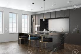 If you're worried black counters will make the room. Kitchen Interior With A Wooden Floor Black Marble Countertops Stock Photo Picture And Royalty Free Image Image 90447347