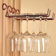 Wood wine bottle glass storage wall mount rack black walnut bar home decor vino give your kitchen the elegant touch with this wall mounted wine rack. Bestomz 2 Rows Bronze Stainless Steel Wall Mounted Wine Glass Hanger For Home Bar Amazon Co Uk Ki Hanging Wine Glass Rack Wine Glass Hanger Wine Glass Holder