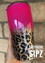 Neon Pink Cheetah Print Tumbler Leopard Print Tumbler Pink Etsy Glitter Tumbler Glitter Tumbler Cups Tumbler Cups Diy
