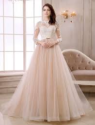 Wählen sie aus den 500 schönsten brautkleidern des augenblicks. Elegant A Linie Hals Spitze Durchbohrt Design 3 4 Armel Organza Scharpe Champagner Hochzeitskleid Brautkleider