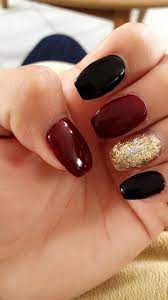 Burgundy Black Gold Nails Black Gold Nails Maroon Nails Gold Nails