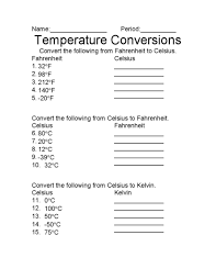 Temperature Conversions Worksheet For 6th 10th Grade