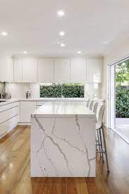Engineered Marble Benchtops And Waterfall Ends Wahroonga Project Kitchen Design Kitchen Cabinet Design Kitchen Benchtops