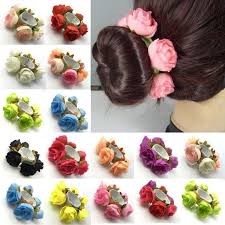 Women Ladies Bridal Flower Floral Bun Garland Head Knot Hair Top Scrunchie Band Ligas Para Cabello Peinados Para Damas Monos