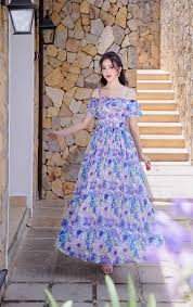Đầm maxi 2 dây trễ vai LD179