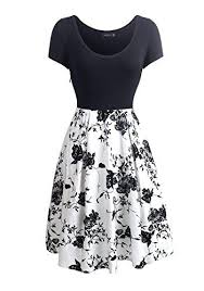 Black And Smart Dress Amazon Simier Fariry Women S Scoop Neck Pockets Floral Print Swing Casual Work Dress Casual Summer Dresses Knee Length Casual Work Dresses Summer Dresses Knee Length