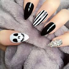 Black And White Striped Stiletto Nails Doobys Stiletto Nails Skeleton Stripes Jack 24 Hand Painted Nails Gothic Skull Nails Halloween Nail Designs Gothic Nails
