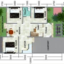 Denah rumah kecil 1 lantai dengan 3 kamar tidur, dapat diakali dengan menggabungkan ruang keluarga, ruang makan, dan dapur pada satu ruang besar. Denah Rumah Minimalis Type 45 3 Kamar Terbaru Rumah Minimalis Dekorasi Minimalis Desain Rumah Minimalis